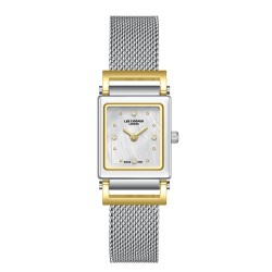 Дамски часовник Lee Cooper LC08386.220 – сребриста стоманена верижка, правоъгълен седефен циферблат с кристали