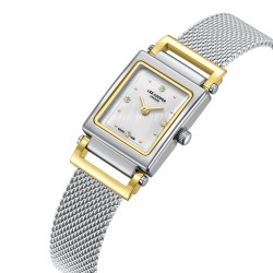 Дамски часовник Lee Cooper LC08386.220 – сребриста стоманена верижка, правоъгълен седефен циферблат с кристали