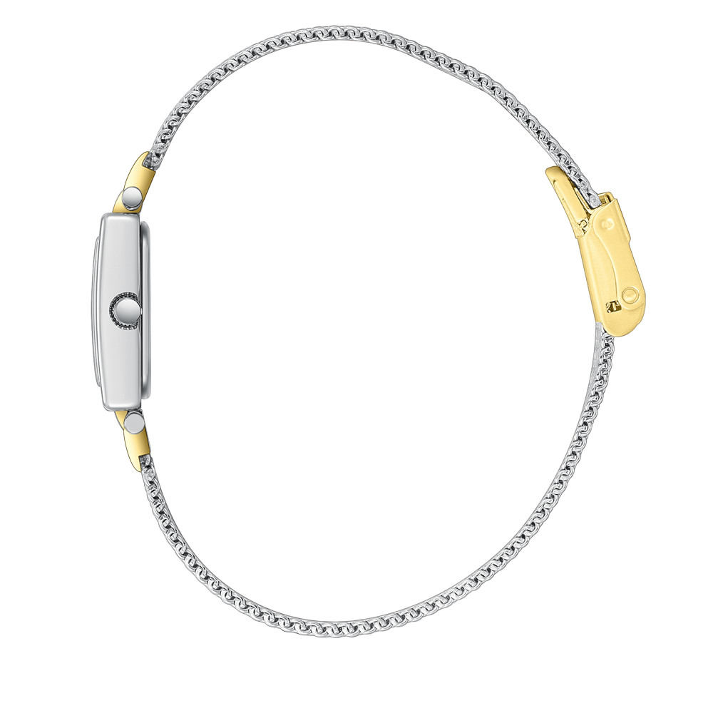 Дамски часовник Lee Cooper LC08386.220 – сребриста стоманена верижка, правоъгълен седефен циферблат с кристали