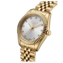 Дамски часовник Lee Cooper LC08400.130 – златиста стоманена верижка, сив циферблат с кристали