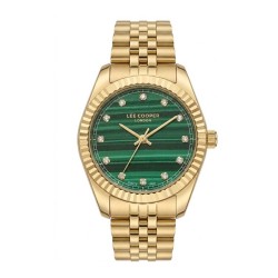 Дамски часовник Lee Cooper LC08400.170 – златиста стоманена верижка, зелен циферблат с кристали