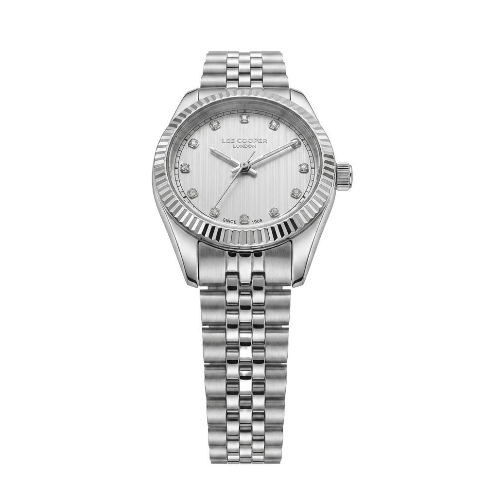 Дамски часовник Lee Cooper LC08400.330 – сребриста стоманена верижка, сив циферблат и кристали
