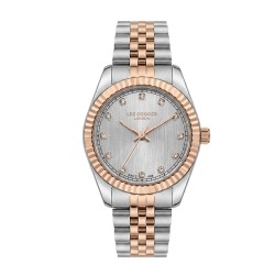Дамски часовник Lee Cooper LC08400.530 – стоманена верижка в сребристо и розово злато, сив циферблат с кристали