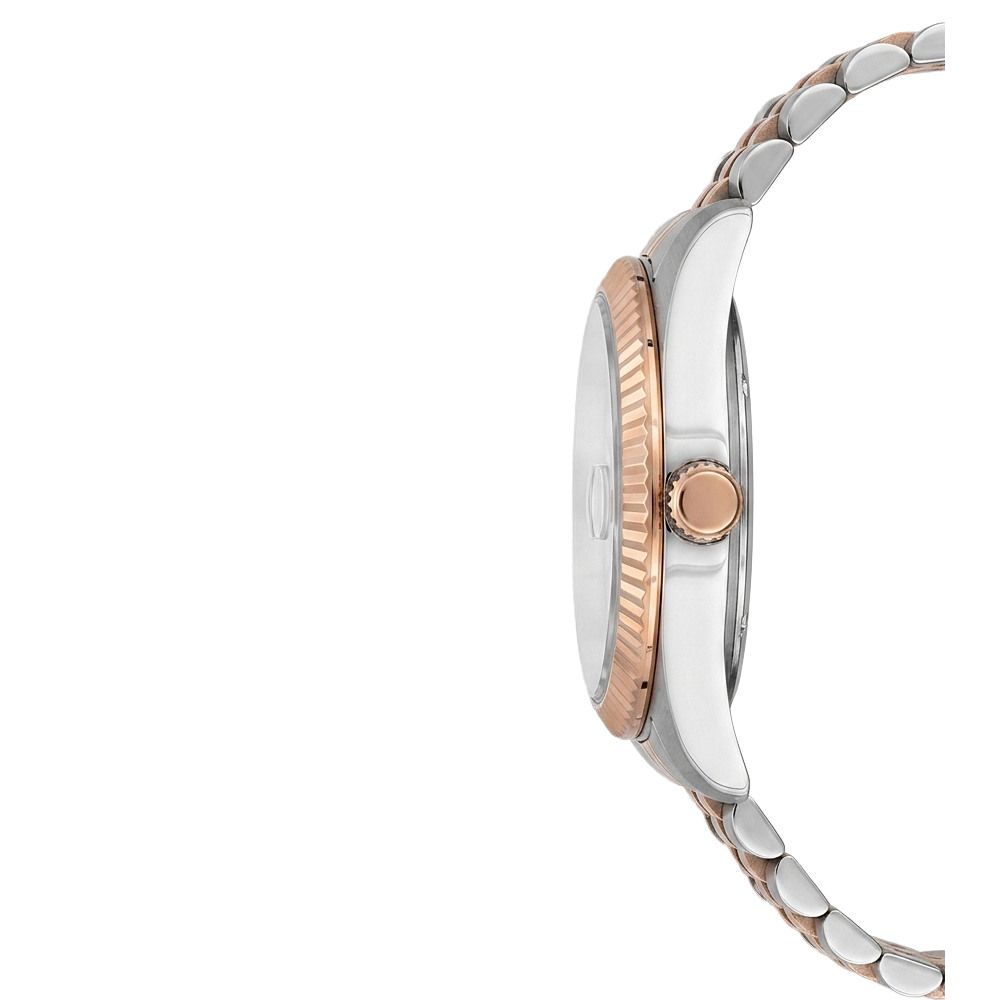Дамски часовник Lee Cooper LC08400.530 – стоманена верижка в сребристо и розово злато, сив циферблат с кристали