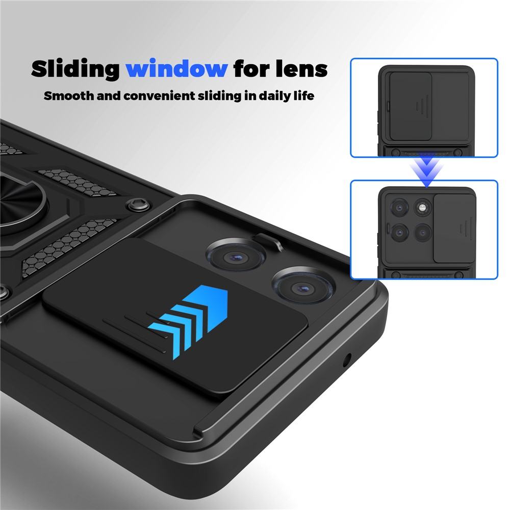 Калъф за Motorola Moto G87 / G77 / G67 5G PC + TPU с Въртяща се Стойка, Плъзгащ Капак за Камерата и Магнитна Пластина – 7 цвята