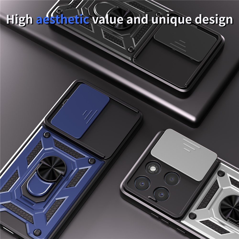 Калъф за Motorola Moto G87 / G77 / G67 5G PC + TPU с Въртяща се Стойка, Плъзгащ Капак за Камерата и Магнитна Пластина – 7 цвята
