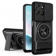 Магнитен Калъф за Motorola Moto G87 / G77 / G67 5G с Въртящ се Пръстен, Сгъваема Стойка, Плъзгащ Капак за Камерата и Скрийн Протектор – 5 цвята