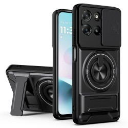 Магнитен Калъф за Motorola Moto G87 / G77 / G67 5G с Въртящ се Пръстен, Сгъваема Стойка, Плъзгащ Капак за Камерата и Скрийн Протектор – 5 цвята