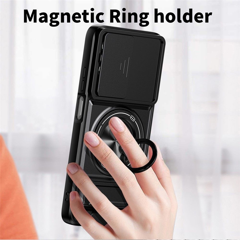 Магнитен Калъф за Motorola Moto G87 / G77 / G67 5G с Въртящ се Пръстен, Сгъваема Стойка, Плъзгащ Капак за Камерата и Скрийн Протектор – 5 цвята