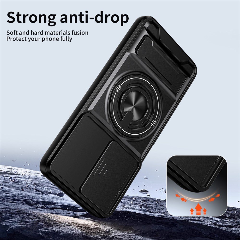 Магнитен Калъф за Motorola Moto G87 / G77 / G67 5G с Въртящ се Пръстен, Сгъваема Стойка, Плъзгащ Капак за Камерата и Скрийн Протектор – 5 цвята