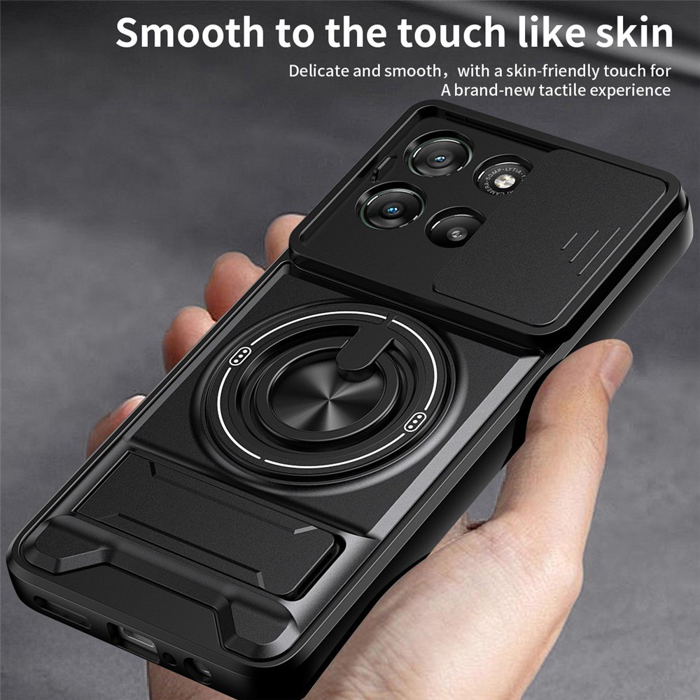 Магнитен Калъф за Motorola Moto G87 / G77 / G67 5G с Въртящ се Пръстен, Сгъваема Стойка, Плъзгащ Капак за Камерата и Скрийн Протектор – 5 цвята
