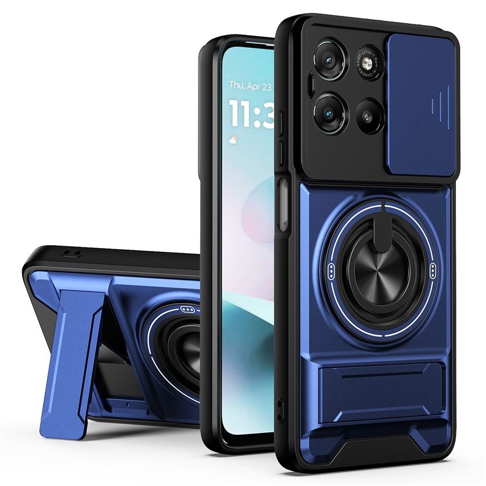 Магнитен Калъф за Motorola Moto G87 / G77 / G67 5G с Въртящ се Пръстен, Сгъваема Стойка, Плъзгащ Капак за Камерата и Скрийн Протектор – 5 цвята