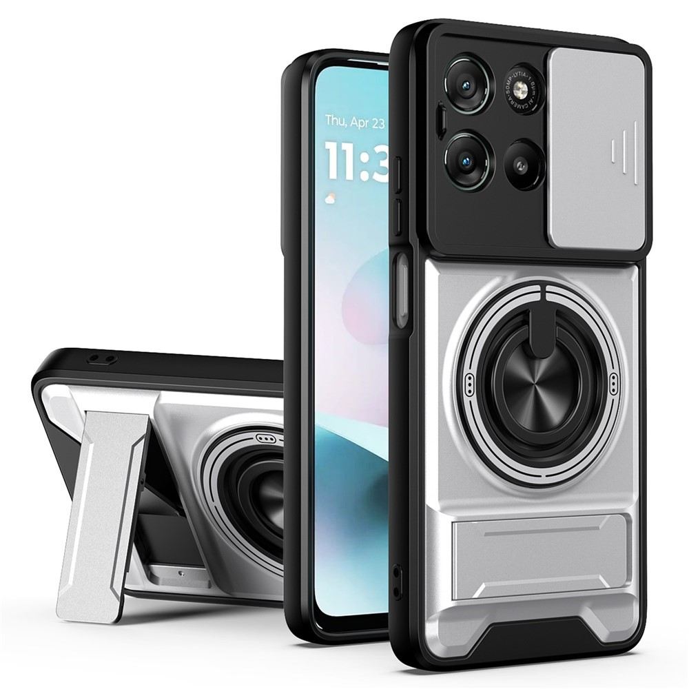 Магнитен Калъф за Motorola Moto G87 / G77 / G67 5G с Въртящ се Пръстен, Сгъваема Стойка, Плъзгащ Капак за Камерата и Скрийн Протектор – 5 цвята