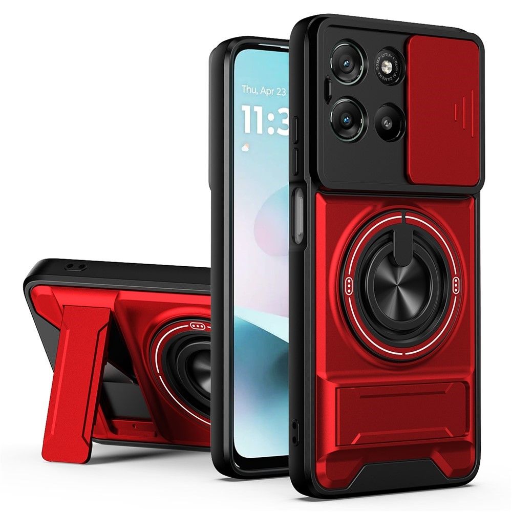 Магнитен Калъф за Motorola Moto G87 / G77 / G67 5G с Въртящ се Пръстен, Сгъваема Стойка, Плъзгащ Капак за Камерата и Скрийн Протектор – 5 цвята
