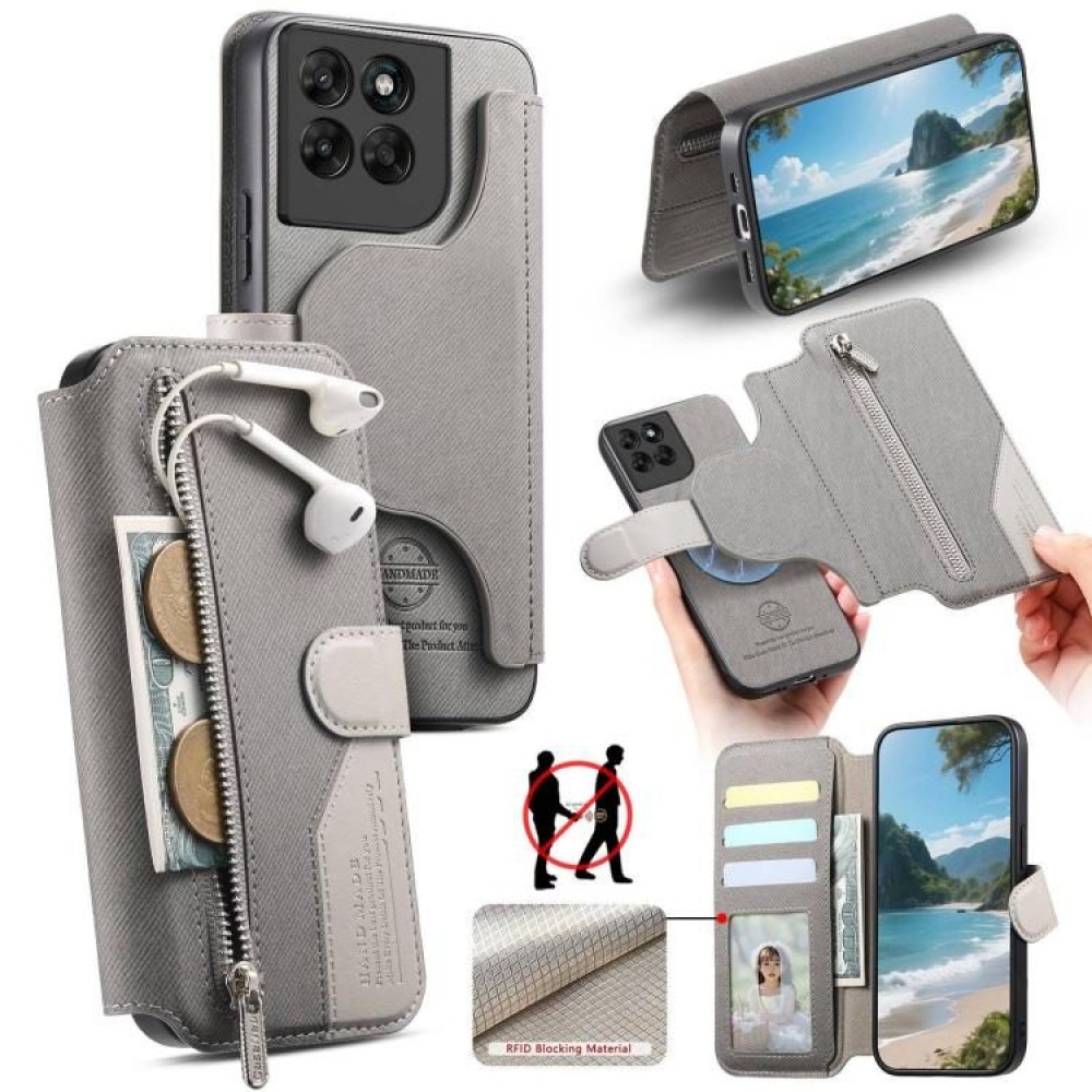 Калъф Портмоне за Motorola Moto G87 / G77 / G67 5G от PU Кожа и TPU с Цип, RFID Защита, MagSafe и Стойка – 5 цвята и Скрийн Протектор