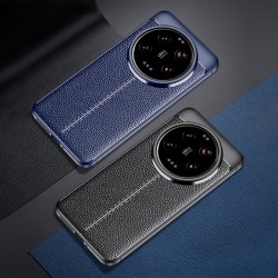 Xiaomi 14 Ultra  Удароустойчив Litchi Skin Калъф и Протектор