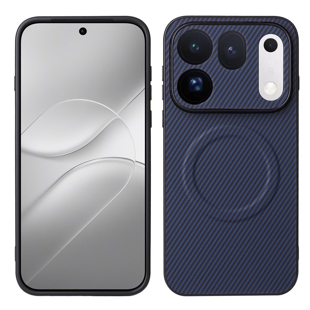 Калъф за Oppo Find X10 Pro Max 5G от PC + TPU с Карбонова Текстура, Метален Пръстен за Магнитна Стойка и Скрийн Протектор – 4 цвята