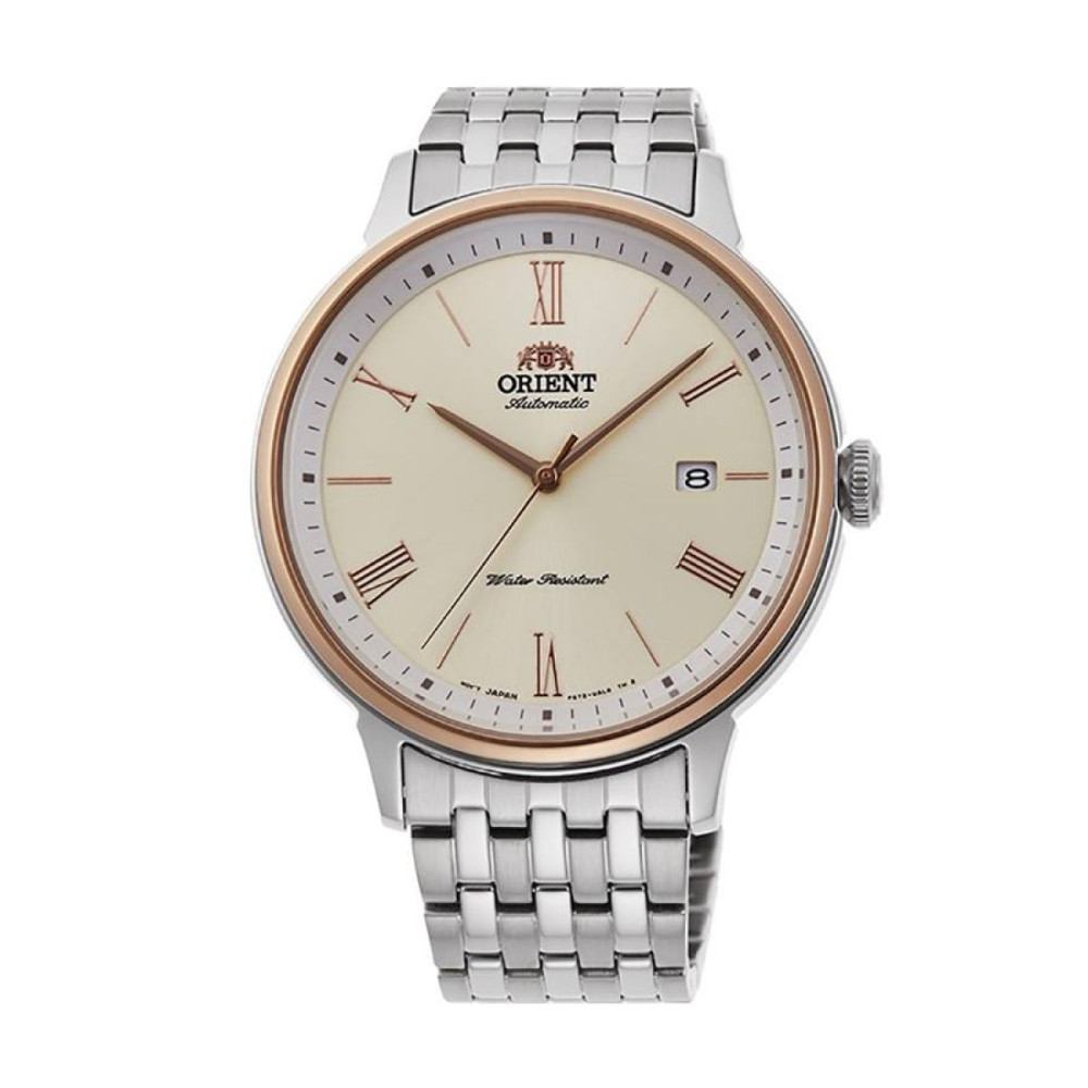 Мъжки Автоматичен Часовник Orient RA-AC0J01S с Бежов Циферблат и Стоманена Верижка