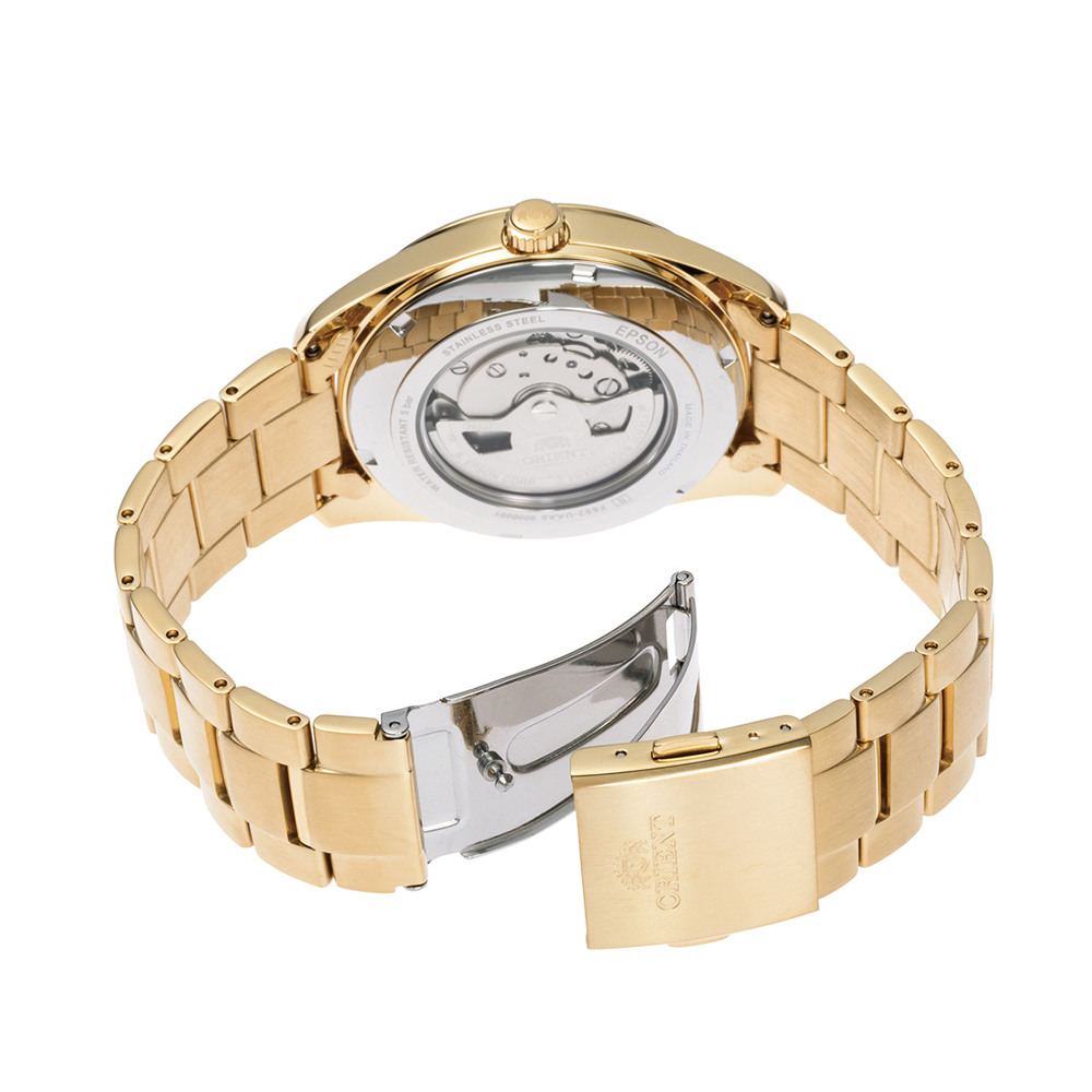 Мъжки Автоматичен Часовник Orient RA-AR0007S със Сив Циферблат, Отвор към Механизма и Златиста Верижка