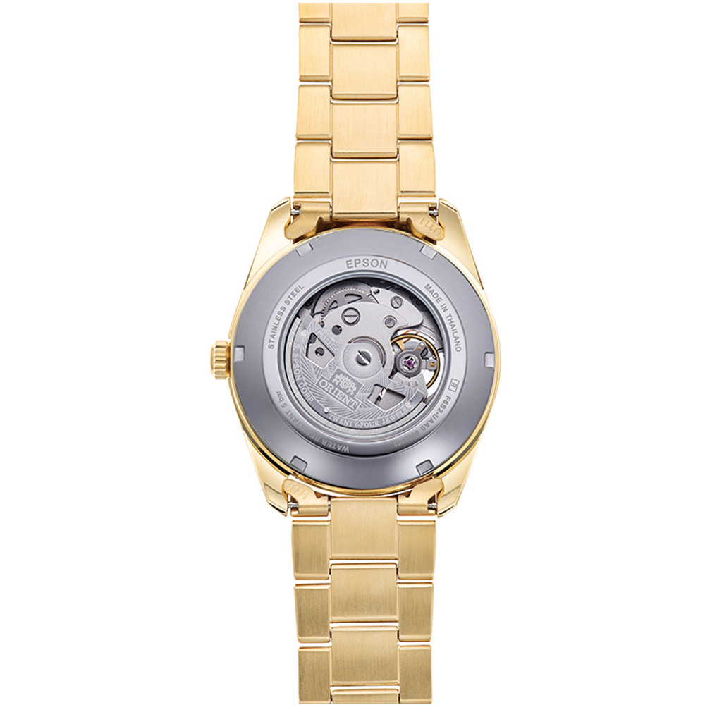 Мъжки Автоматичен Часовник Orient RA-AR0007S със Сив Циферблат, Отвор към Механизма и Златиста Верижка