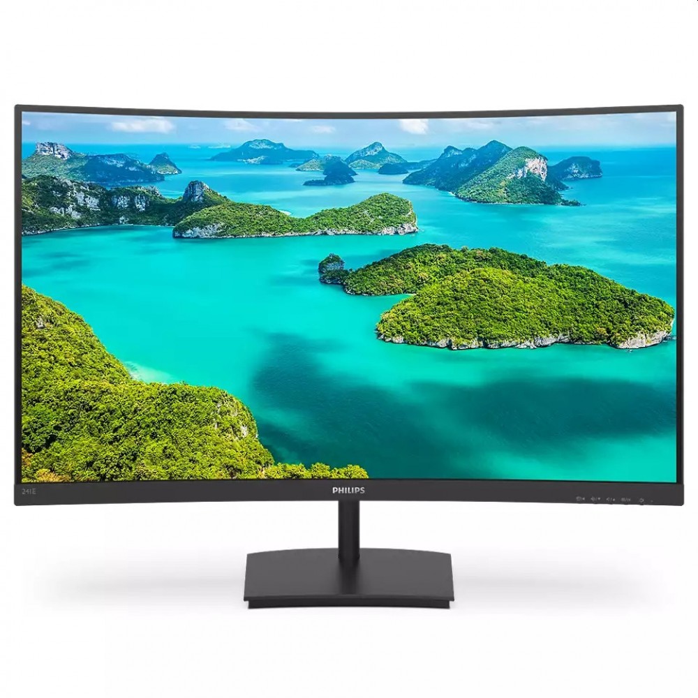 Монитор Philips 241E1SCA/00, 23.6" Curved VA, Full HD, 75Hz, 4ms, FreeSync, вградени говорители, черен