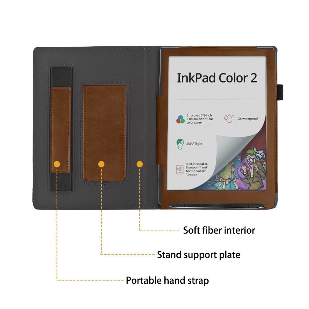 Кожен Калъф за PocketBook InkPad Color 2 PB743 с Магнитно Закопчаване, Ръчна Каишка, Поставка и Държач за Стилус