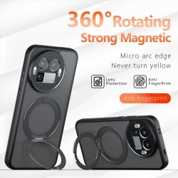 Калъф за Realme GT 8 Pro 5G Магнитен TPU + PC с 360° Въртяща Стойка и Скрийн Протектор – Прозрачен Черен