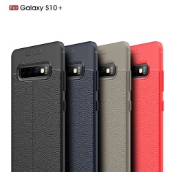 Samsung Galaxy S10 Plus / S10+ Удароустойчив Litchi Skin Калъф и Протектор
