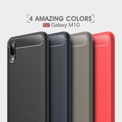 Samsung Galaxy M10 Удароустойчив Carbon Fiber Калъф и Протектор
