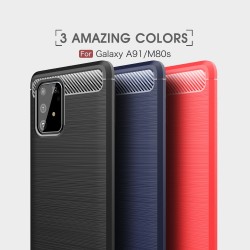 Samsung Galaxy A91/S10 Lite  Удароустойчив Carbon Fiber Калъф и Протектор