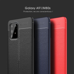 Samsung Galaxy A91/S10 Lite Удароустойчив Litchi Skin Калъф и Протектор