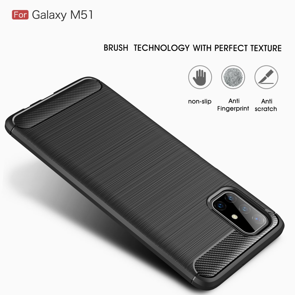 Samsung Galaxy M51 Удароустойчив Carbon Fiber Калъф и Протектор