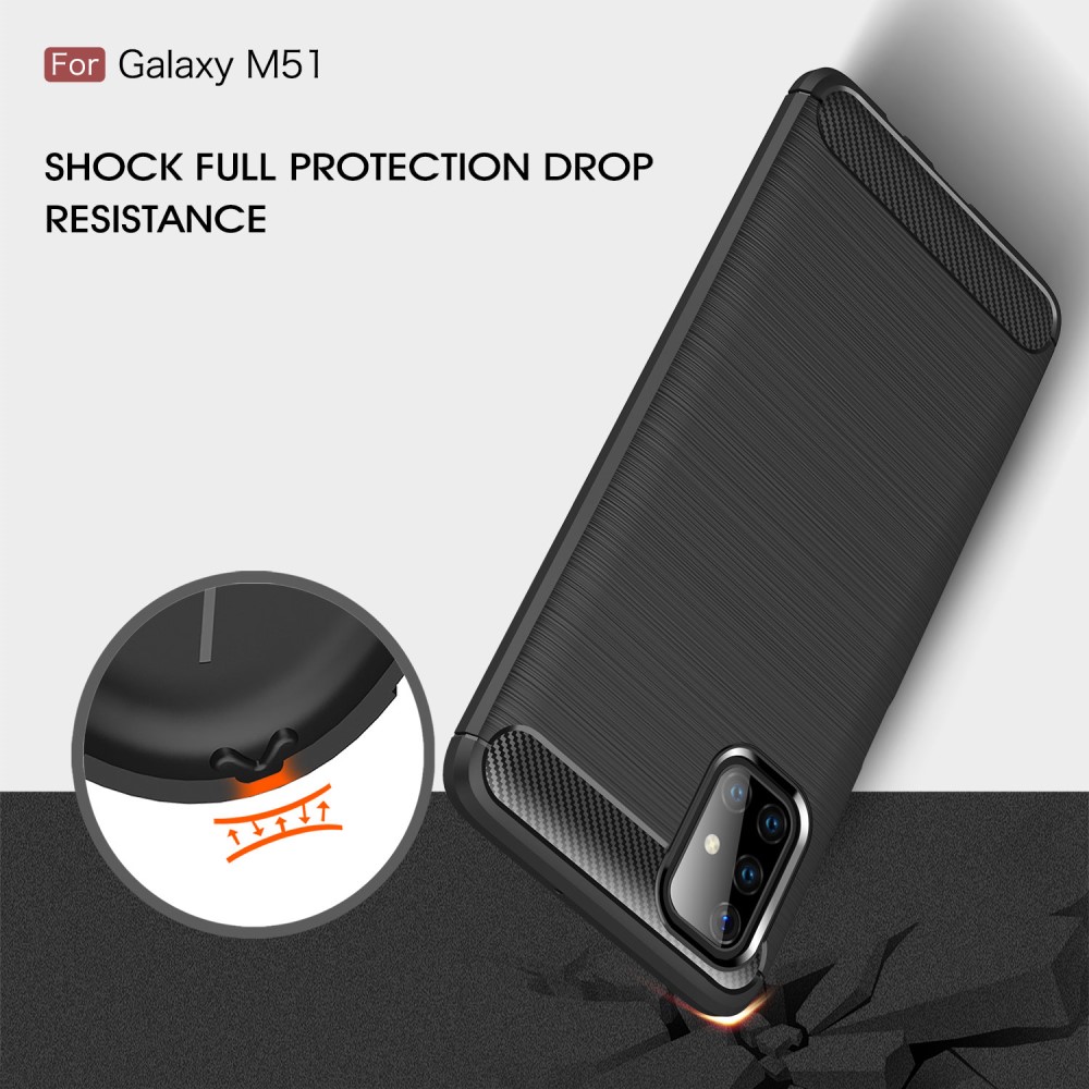 Samsung Galaxy M51 Удароустойчив Carbon Fiber Калъф и Протектор