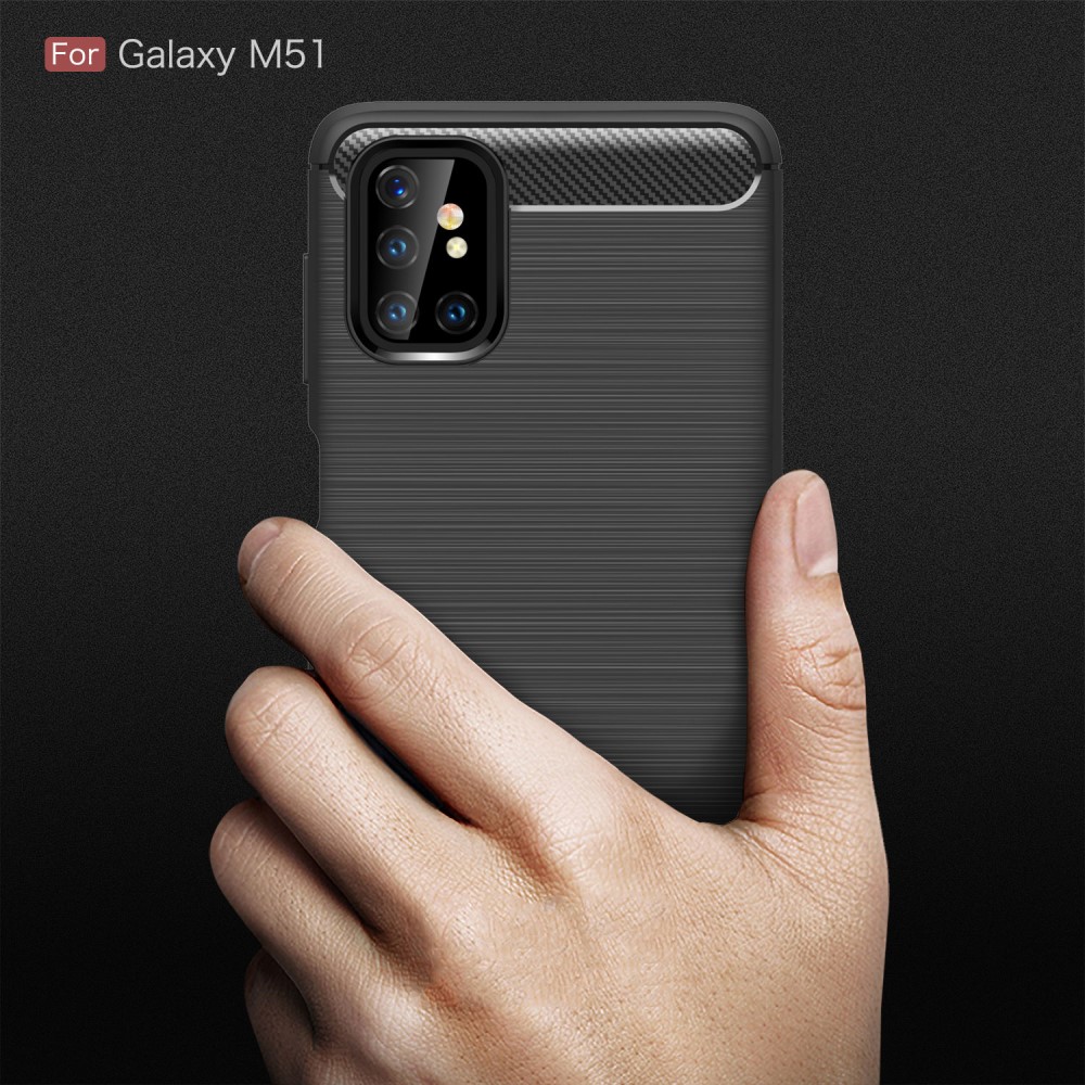 Samsung Galaxy M51 Удароустойчив Carbon Fiber Калъф и Протектор