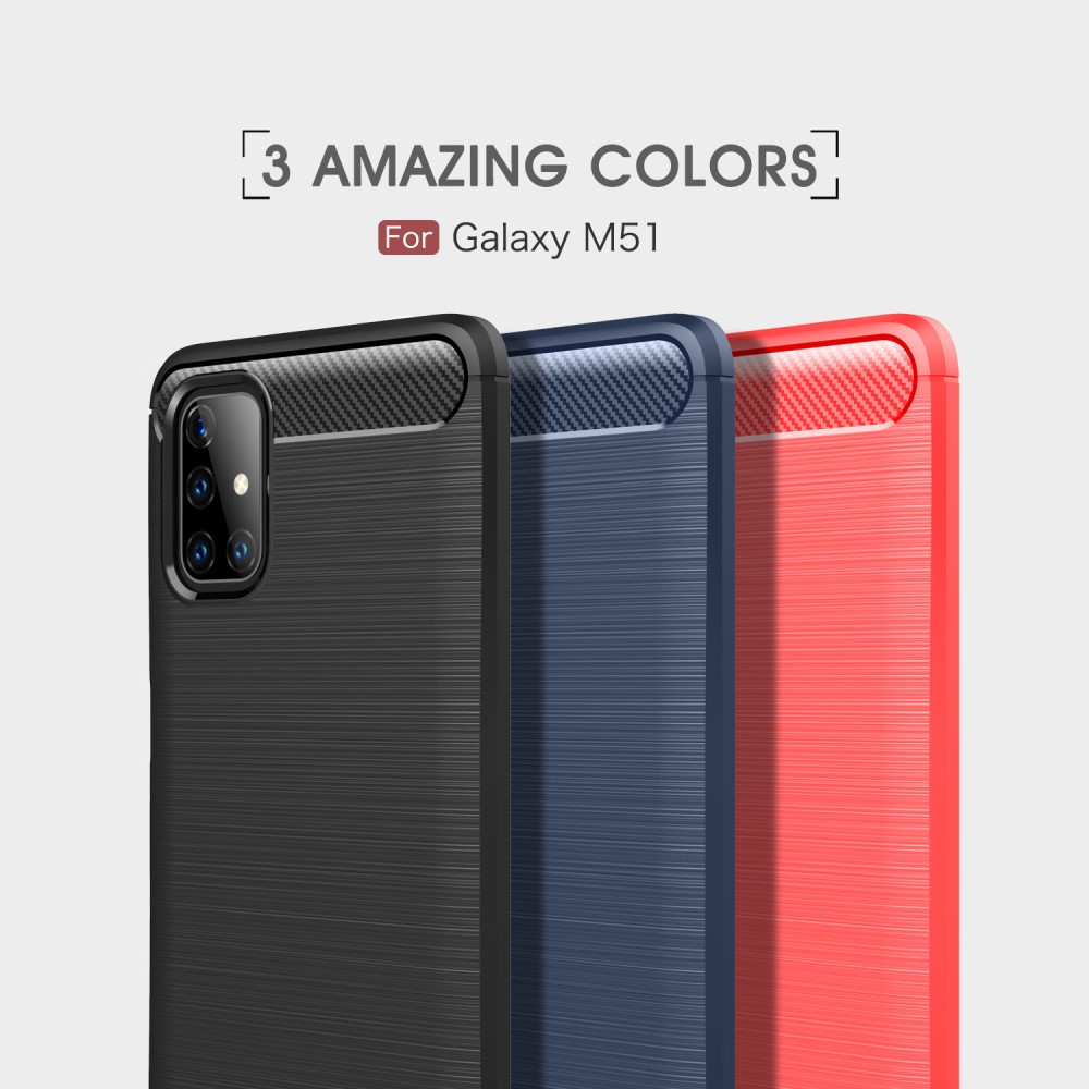 Samsung Galaxy M51 Удароустойчив Carbon Fiber Калъф и Протектор