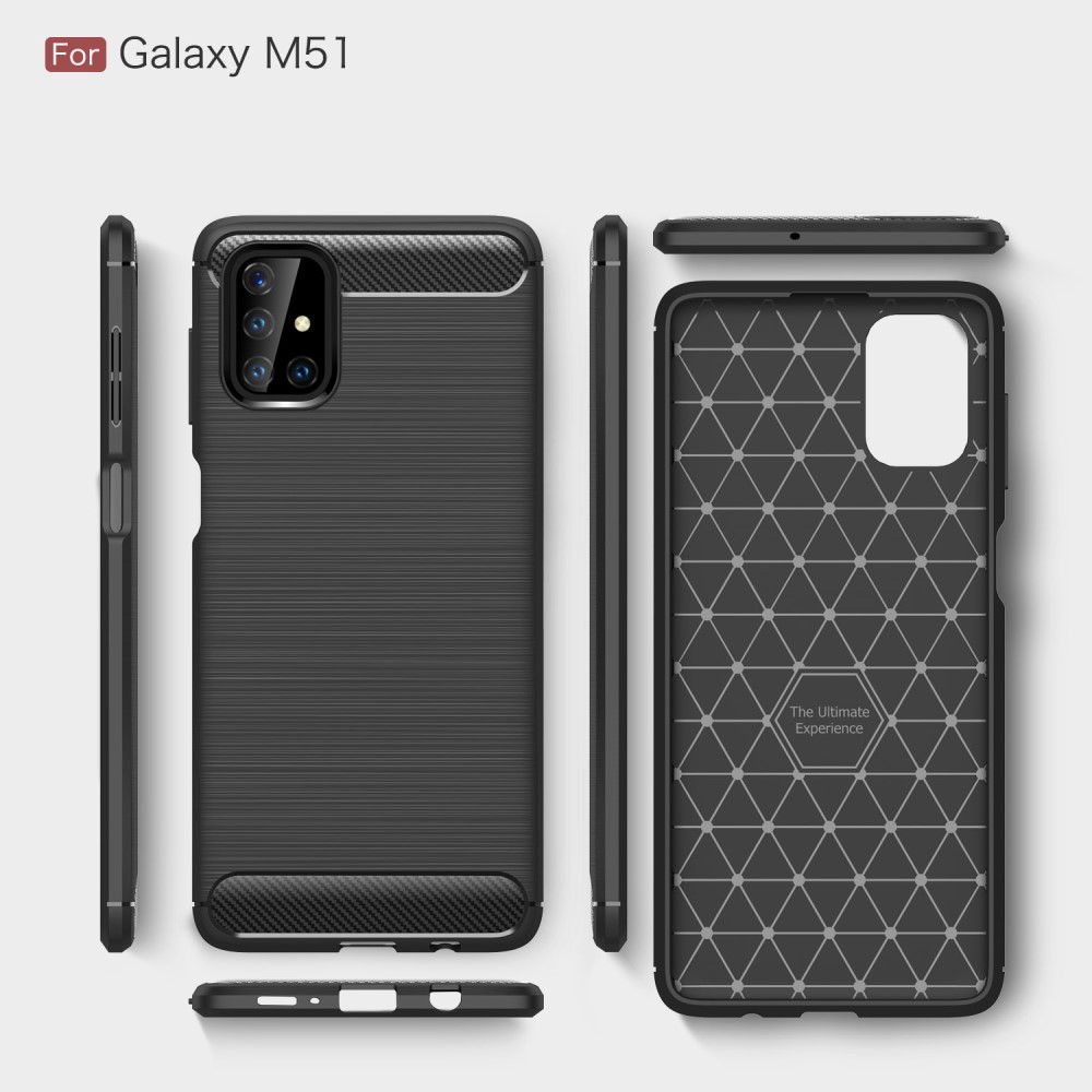 Samsung Galaxy M51 Удароустойчив Carbon Fiber Калъф и Протектор