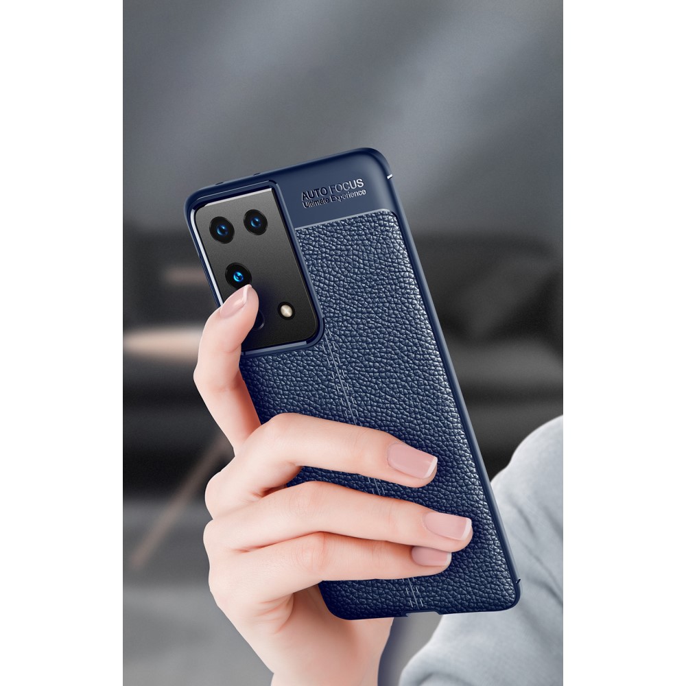 Samsung Galaxy S21 Ultra Удароустойчив Litchi Skin Калъф и Протектор