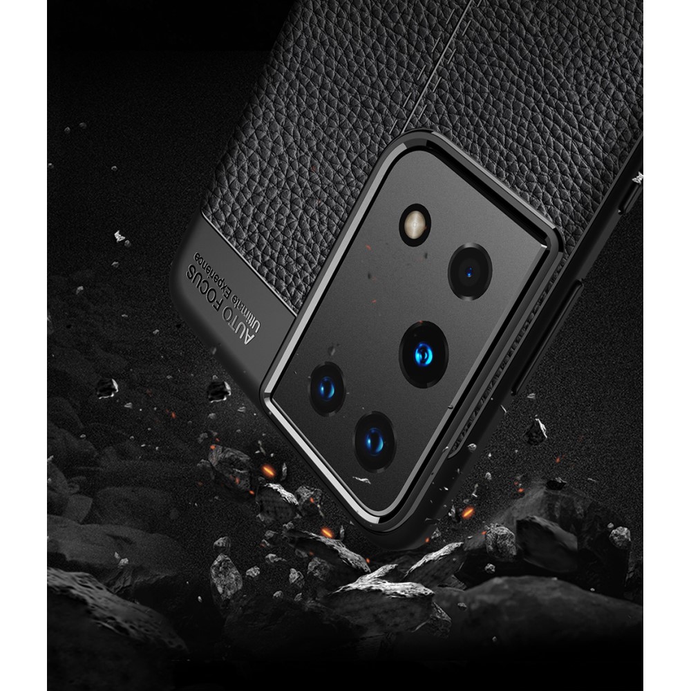 Samsung Galaxy S21 Ultra Удароустойчив Litchi Skin Калъф и Протектор