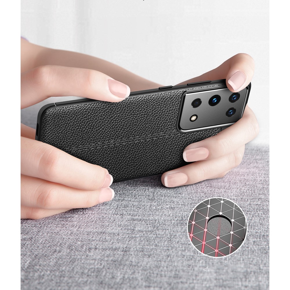 Samsung Galaxy S21 Ultra Удароустойчив Litchi Skin Калъф и Протектор