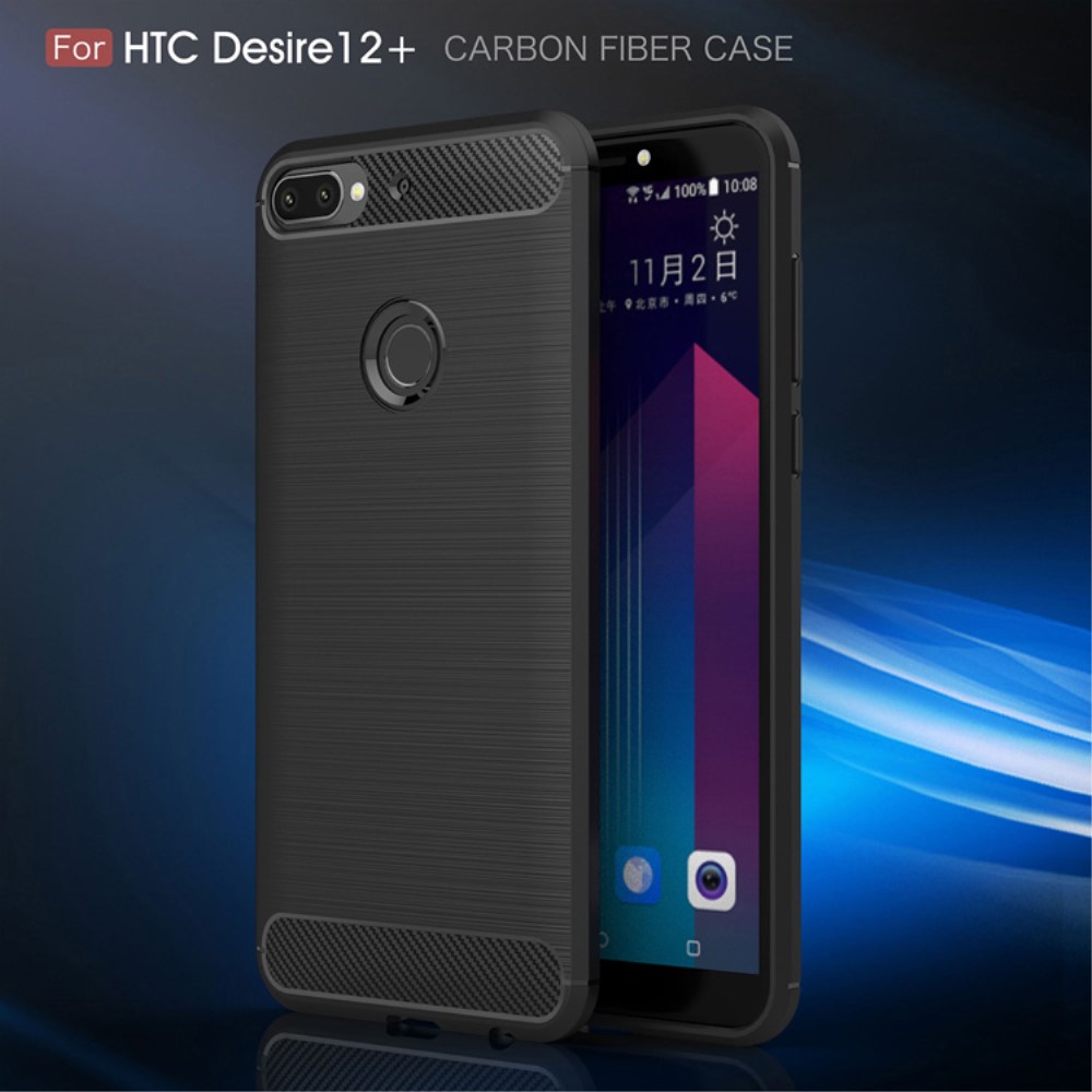 HTC Desire 12+/12 Plus Удароустойчив Carbon Fiber Калъф и Протектор