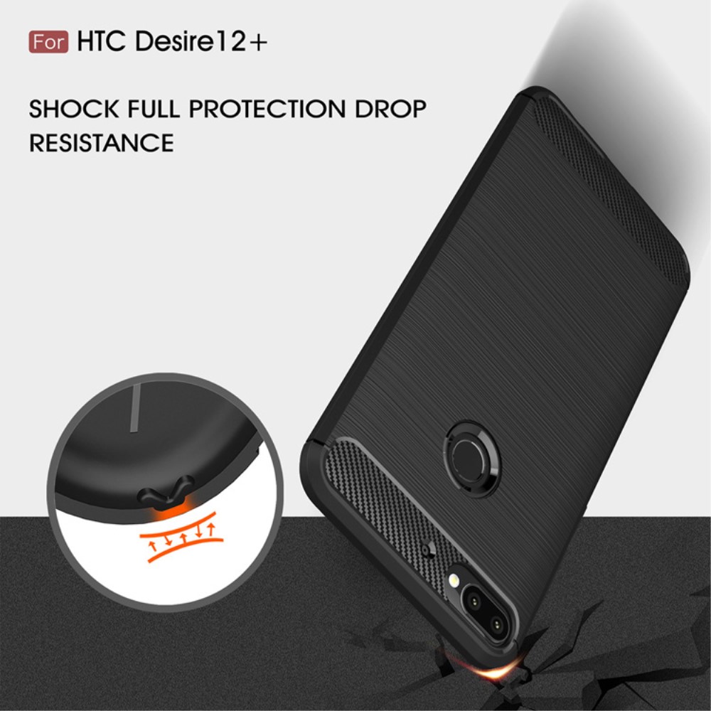 HTC Desire 12+/12 Plus Удароустойчив Carbon Fiber Калъф и Протектор