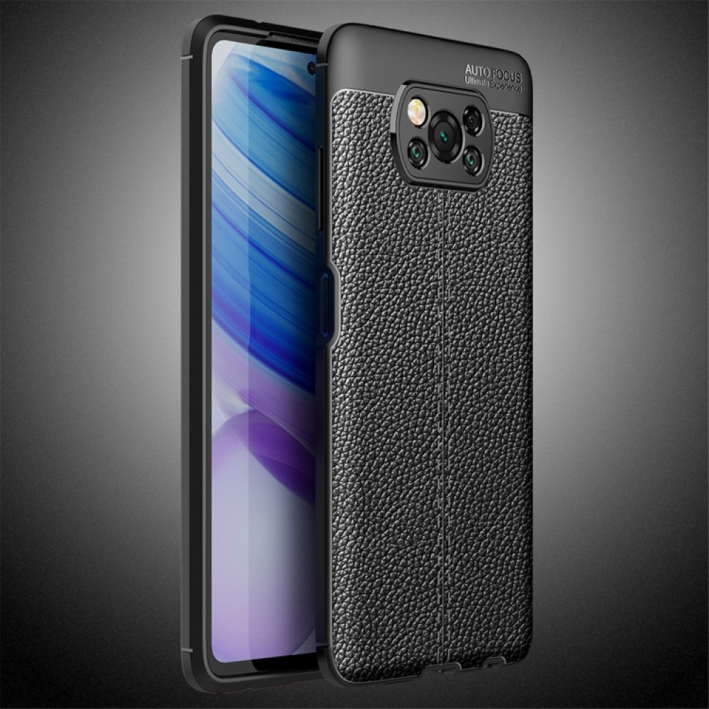 Xiaomi Poco X3 NFC Удароустойчив Litchi Skin Калъф и Протектор