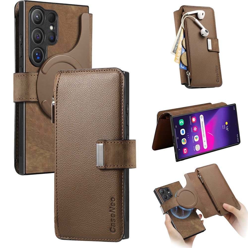 Калъф за Samsung Galaxy S24 Ultra CASENEO MW-02 Магнитен Портфейл от PU Кожа с Джоб с Цип, RFID Защита и Скрийн Протектор – 6 цвята