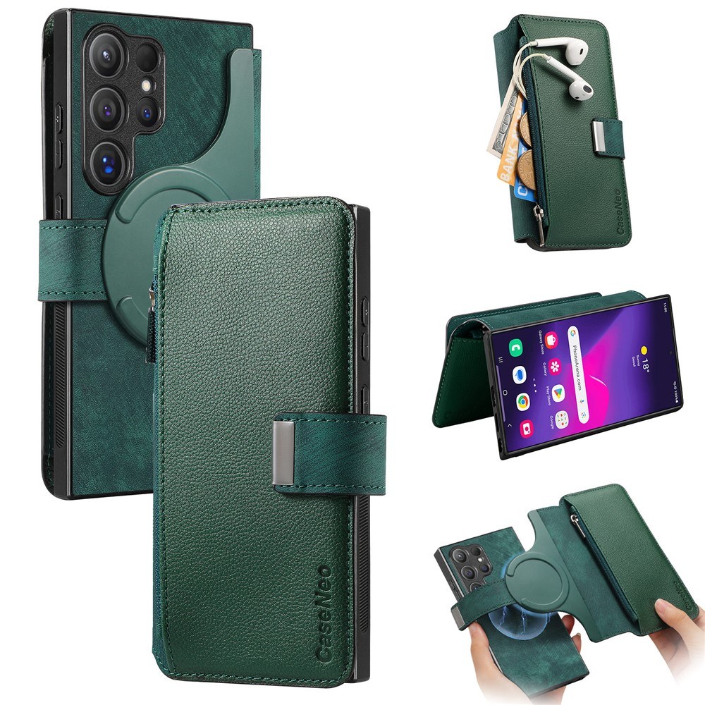 Калъф за Samsung Galaxy S24 Ultra CASENEO MW-02 Магнитен Портфейл от PU Кожа с Джоб с Цип, RFID Защита и Скрийн Протектор – 6 цвята