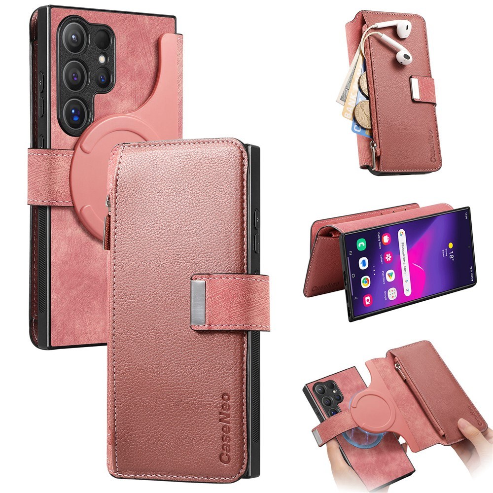 Калъф за Samsung Galaxy S24 Ultra CASENEO MW-02 Магнитен Портфейл от PU Кожа с Джоб с Цип, RFID Защита и Скрийн Протектор – 6 цвята