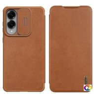 Samsung Galaxy S25 Edge Кожен Калъф Nillkin Qin Pro + Протектор – Черен / Кафяв