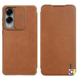 Samsung Galaxy S25 Edge Кожен Калъф Nillkin Qin Pro + Протектор – Черен / Кафяв