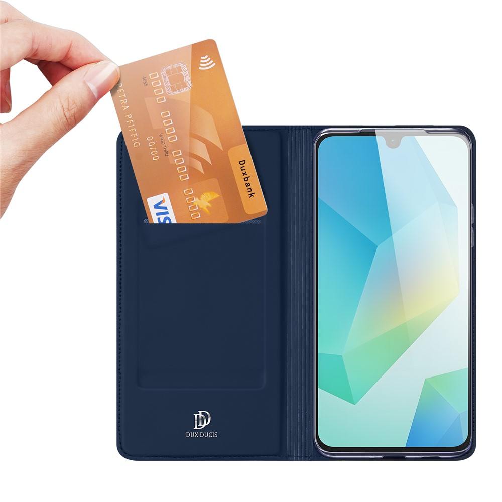 DUX DUCIS Кожен Калъф и Протектор за Samsung Galaxy A17 5G / A17 4G - Държач за Карти и Стойка (Черен, Син, Розов)