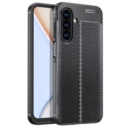 Защитен TPU калъф и Протектор за Samsung Galaxy A17 5G / A17 4G - Личи текстура, Черен 