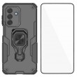 WANLONFENG Защитен калъф с Протектор за Samsung Galaxy A17 5G / A17 4G | Удароустойчив PC+TPU, Стойка, Темперирано стъкло | Черен, Сив, Син, Розов, Зелен